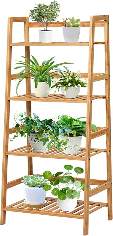 4-Tier Bamboo Ladder Shelf for Home and Garden