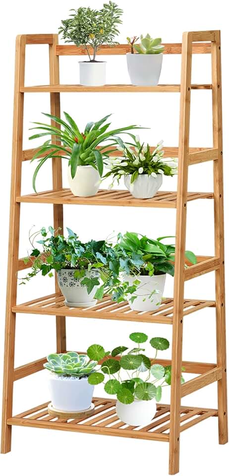 4-Tier Bamboo Ladder Shelf for Home and Garden