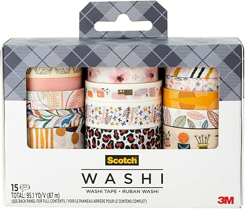 15 Rolls of Whimsical Washi Tape for Crafts and Journals