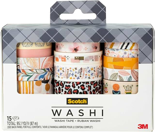 15 Rolls of Whimsical Washi Tape for Crafts and Journals