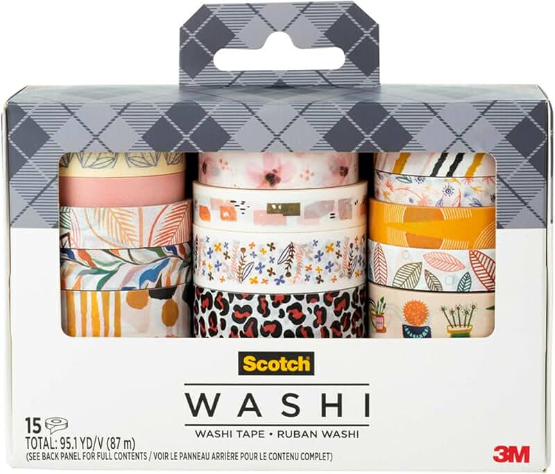 15 Rolls of Whimsical Washi Tape for Crafts and Journals