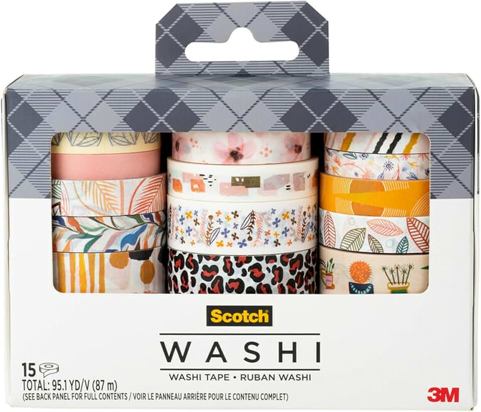 15 Rolls of Whimsical Washi Tape for Crafts and Journals