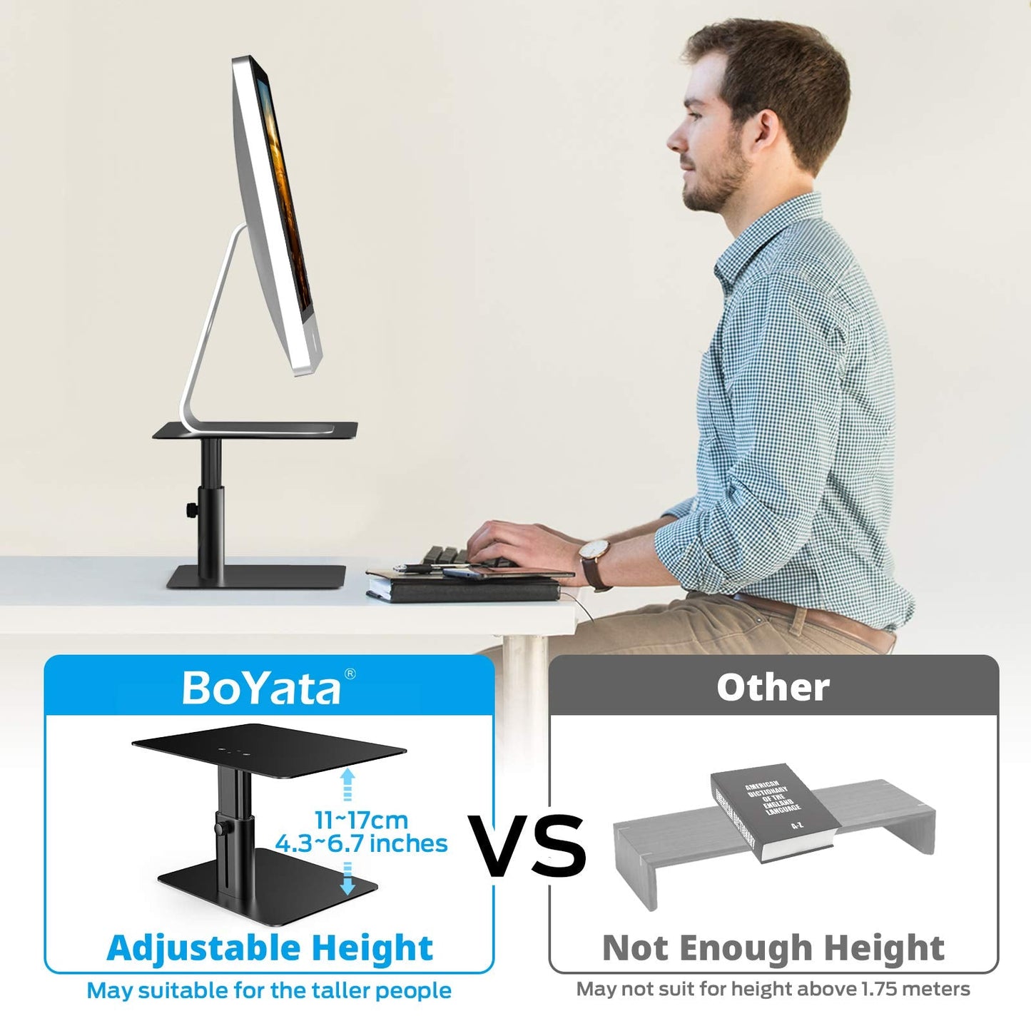 Monitor Stand, Adjustable Monitor Riser Metal Computer Stand Compatible with TV, PC, Laptop, Computer, iMac, and All Screen Display-Black