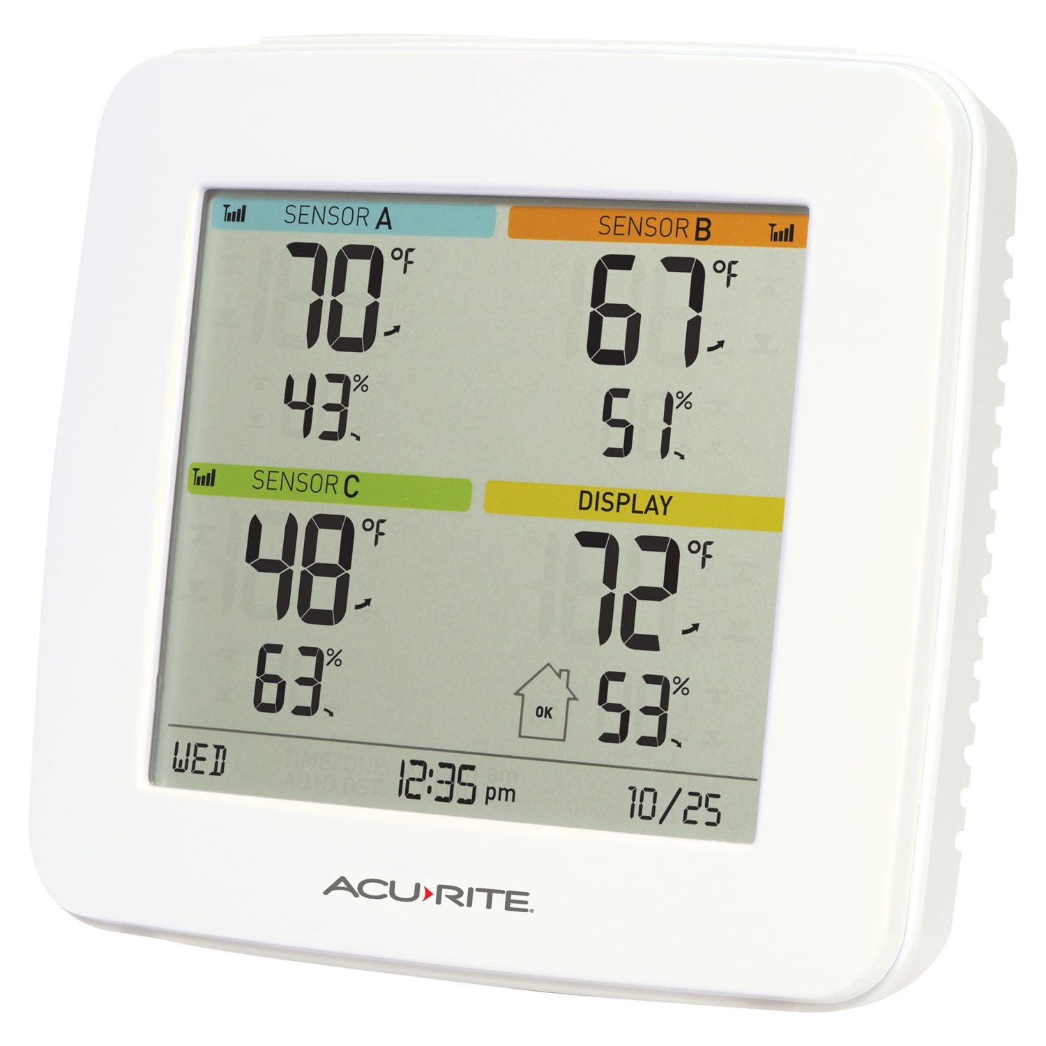 01094M Temperature & Humidity Station with 3 Indoor/Outdoor Sensors, White