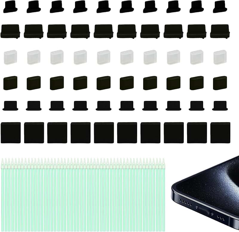 60 Pack USB C Dust Plugs with Foam Swabs