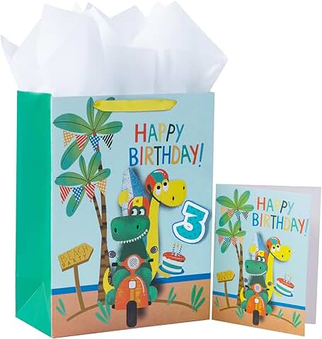 Large 13-inch Dinosaur Birthday Gift Bag with Card and Tissue