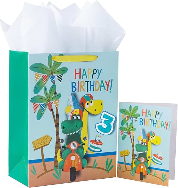 Large 13-inch Dinosaur Birthday Gift Bag with Card and Tissue