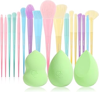 17-Piece Colorful Makeup Brush Set with Sponges