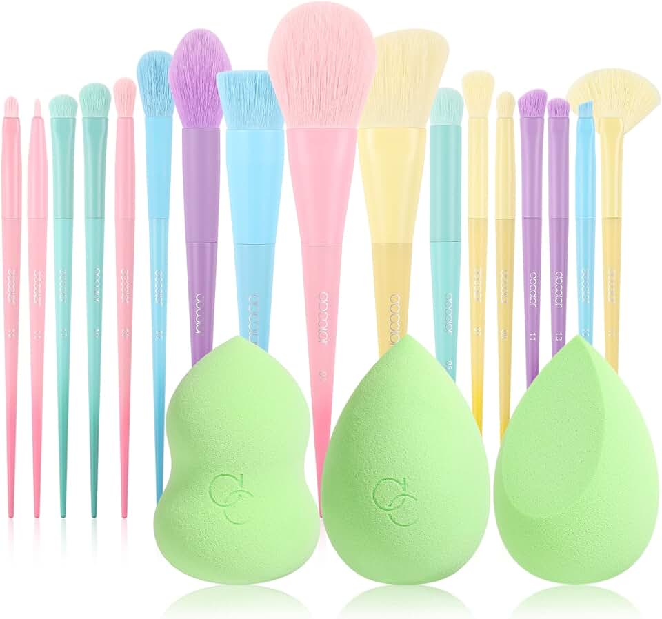 17-Piece Colorful Makeup Brush Set with Sponges