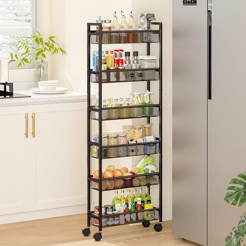 Slim 6-Tier Metal Storage Cart for Narrow Spaces
