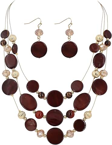 Colorful Multi-Layered Shell Necklace and Earring Set