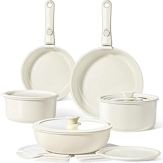15-Piece Cream Ceramic Nonstick Cookware Set