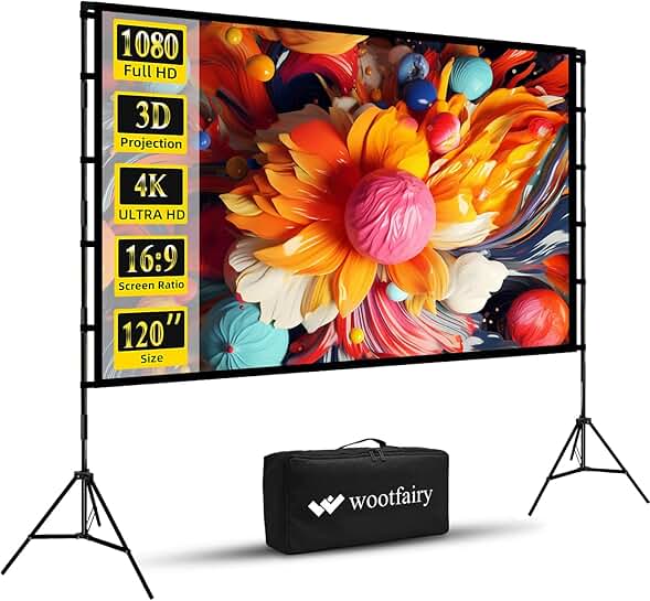120-inch foldable projection screen with stand and carry bag