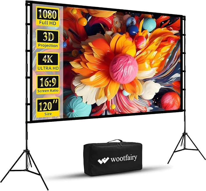 120-inch foldable projection screen with stand and carry bag