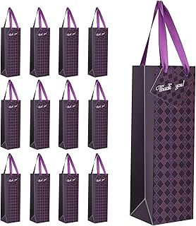 Set of 12 purple wine gift bags with handles and thank you cards