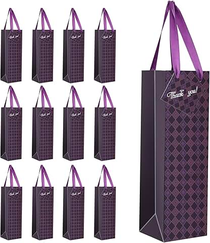 Set of 12 purple wine gift bags with handles and thank you cards
