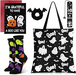 Halloween Boo Basket Gift Set with Tote, Socks, Bookmarks