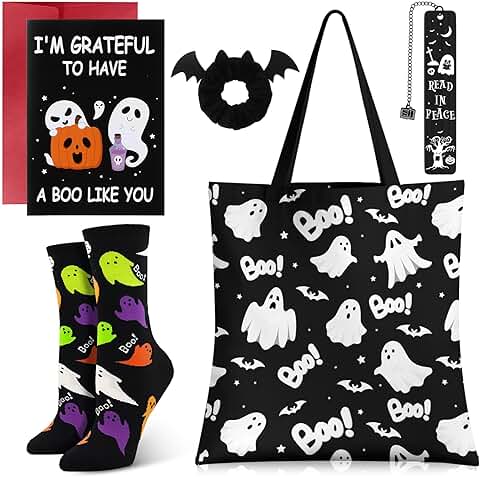 Halloween Boo Basket Gift Set with Tote, Socks, Bookmarks