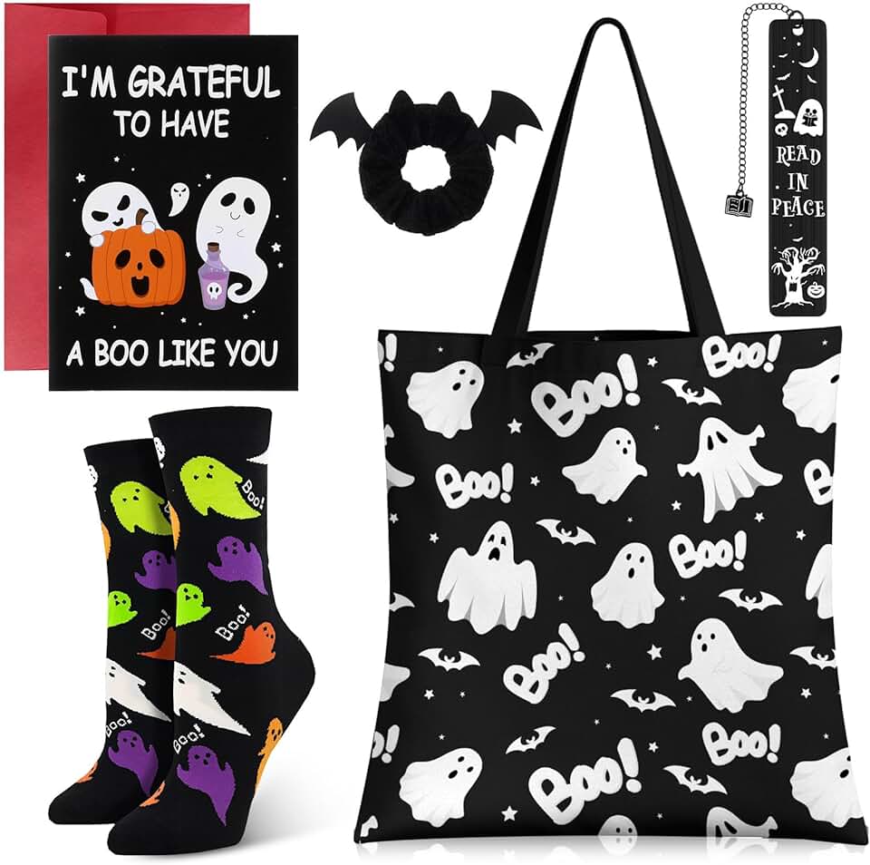 Halloween Boo Basket Gift Set with Tote, Socks, Bookmarks