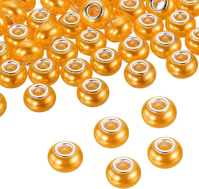 100 Large Hole Beads for Jewelry Making, Gold Yellow