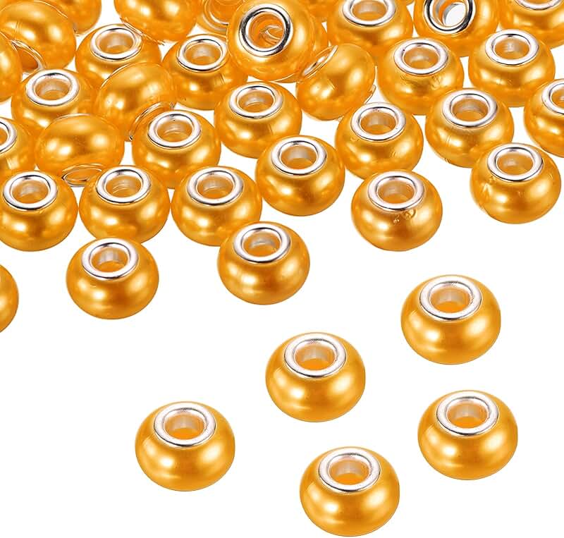 100 Large Hole Beads for Jewelry Making, Gold Yellow