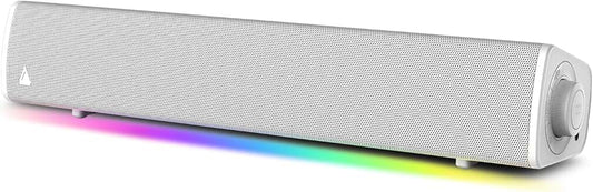 White compact RGB gaming soundbar with Bluetooth and USB