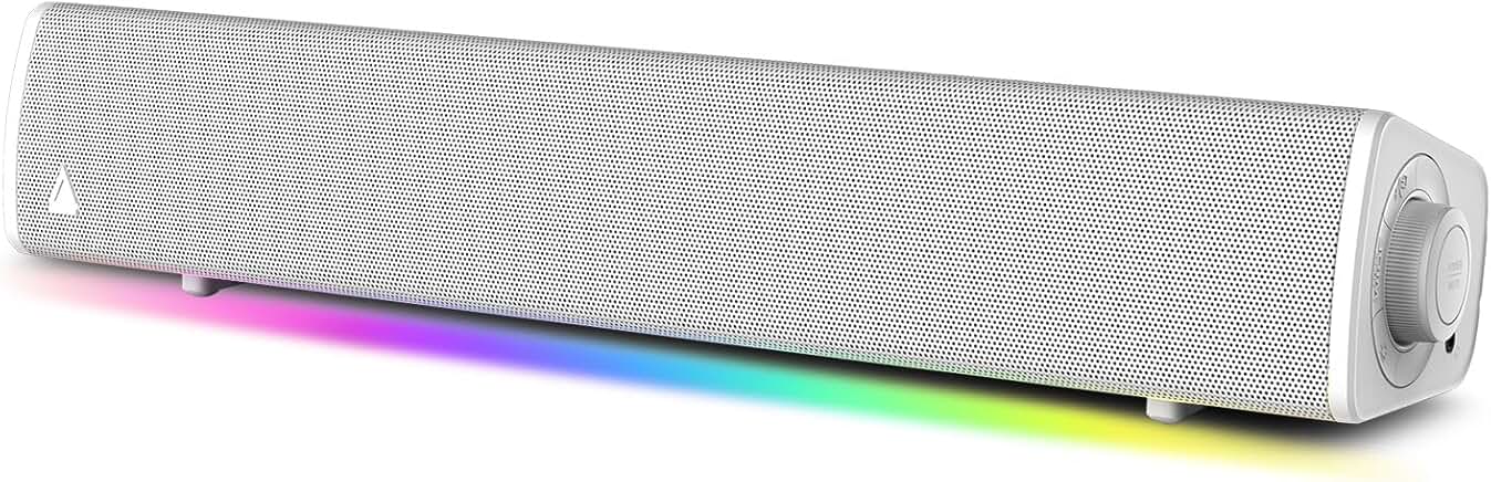 White compact RGB gaming soundbar with Bluetooth and USB