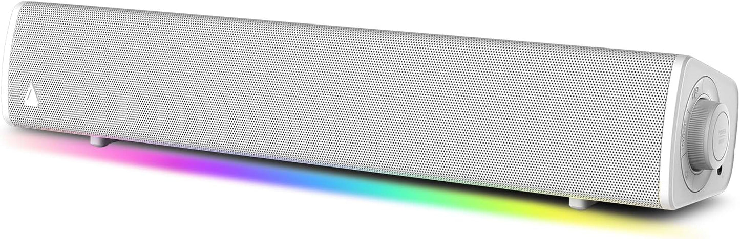 White compact RGB gaming soundbar with Bluetooth and USB