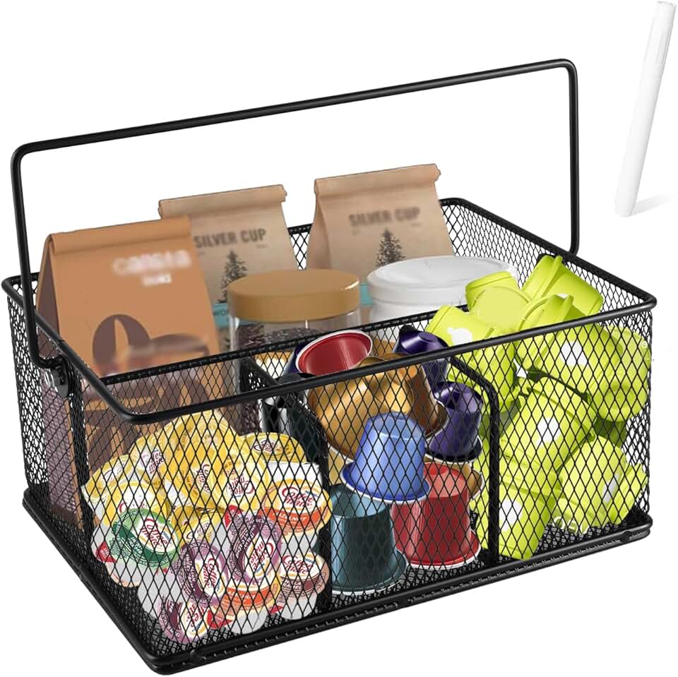 Large Metal Coffee Station Organizer with Handle