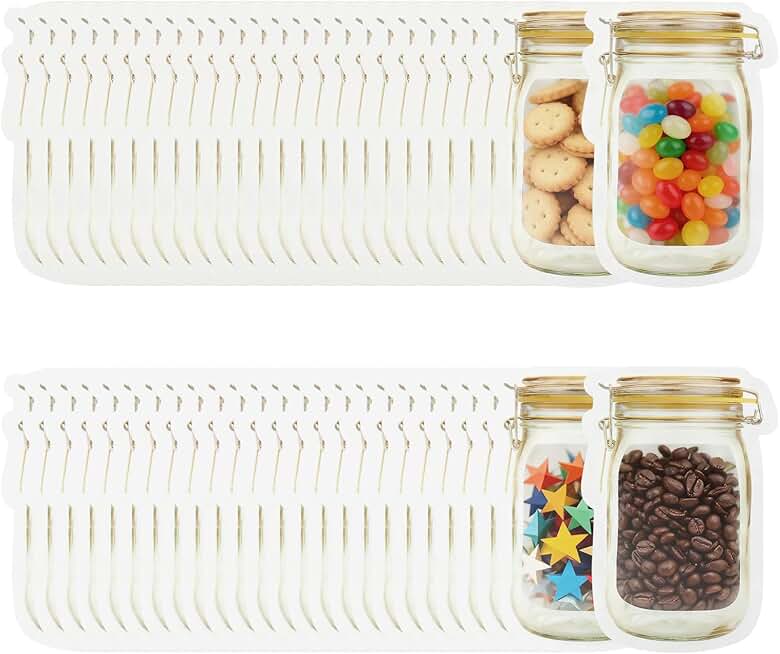 Pack of 100 Reusable Transparent Mason Jar Bags