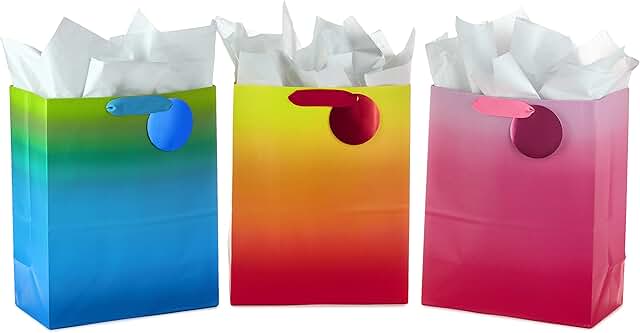 13-inch colorful gift bags with tissue paper, 3-pack