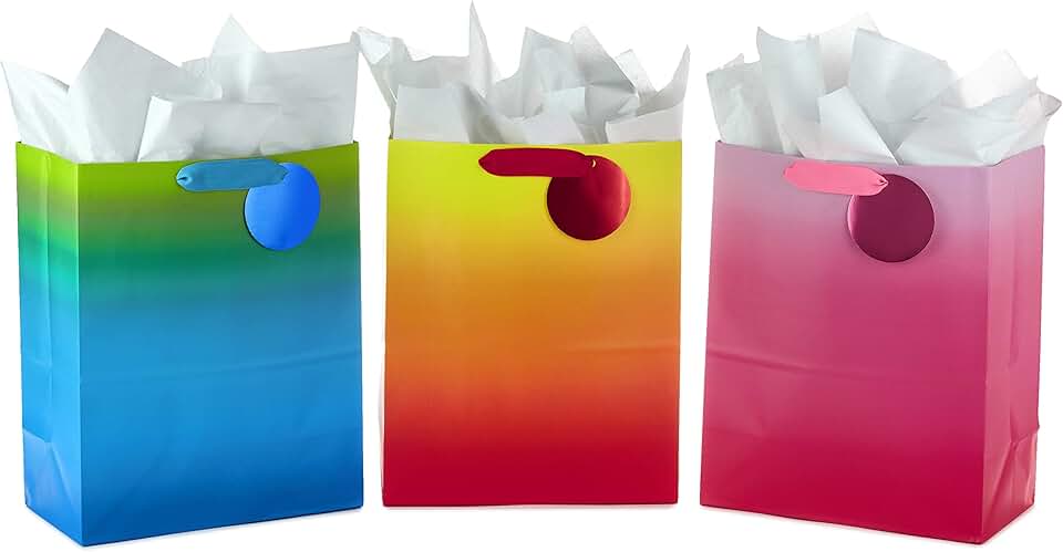 13-inch colorful gift bags with tissue paper, 3-pack