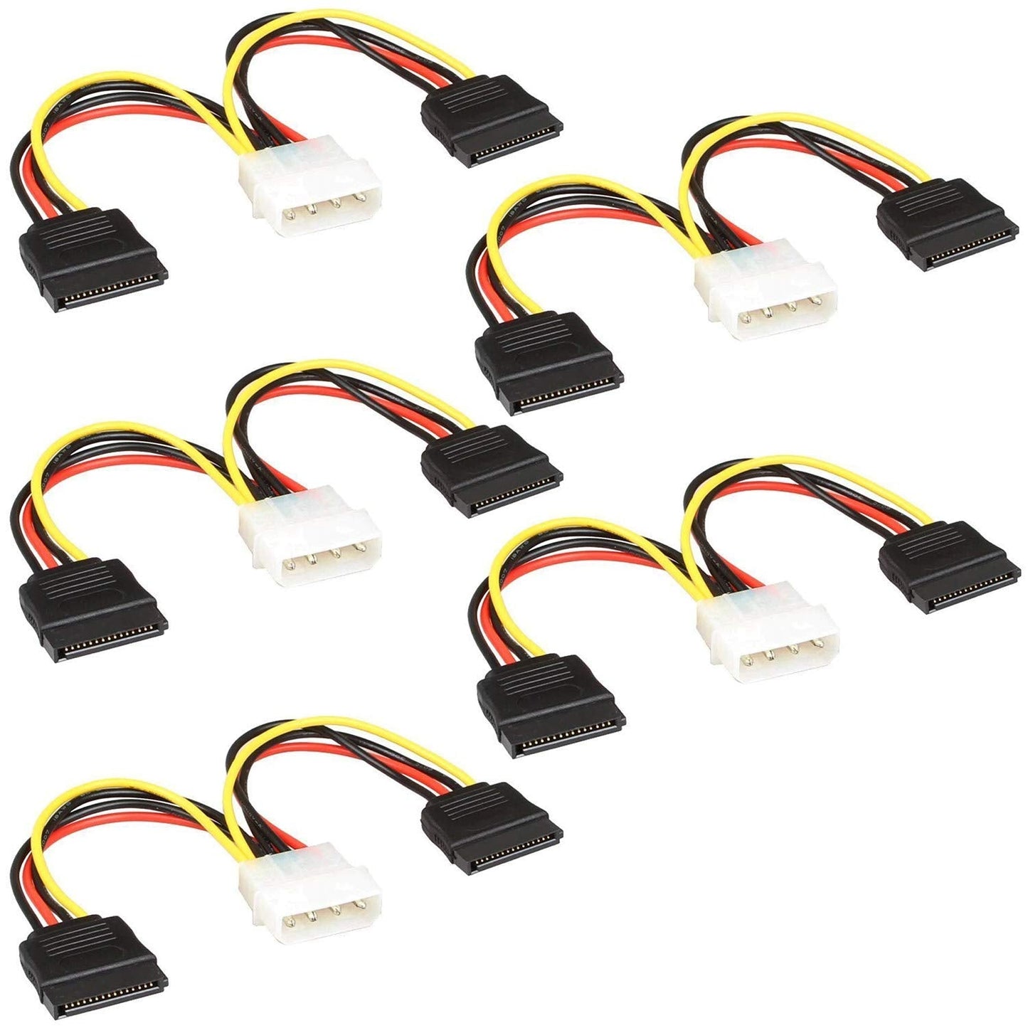 (5-Pack) Molex to SATA Power Cable Splitter Adapter Extension, 8" 20cm 18AWG