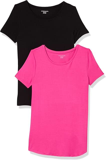 Two women's short-sleeve scoopneck tunics