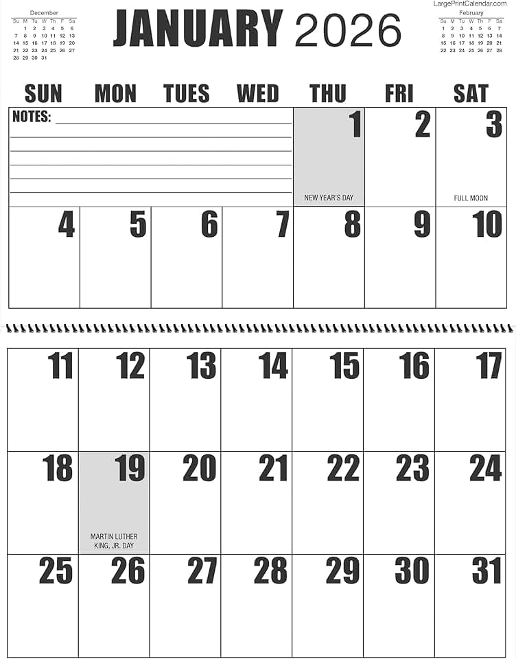 Large 13-Month Wall Calendar for 2026-2027