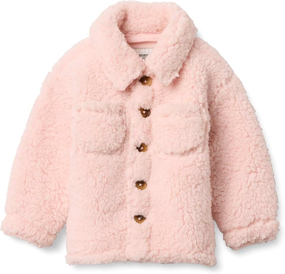 Toddler Unisex Sherpa Overshirt Jacket in Light Pink