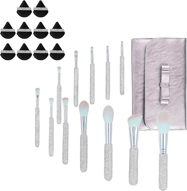 Set of 22 Bling Crystal Makeup Brushes and Puffs