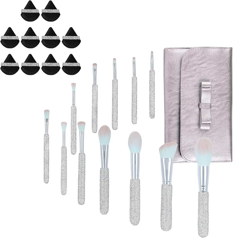 Set of 22 Bling Crystal Makeup Brushes and Puffs