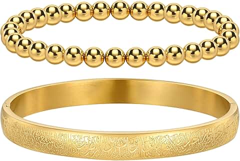 Ramadan Eid Gift for Women, Gold Plated Allah Ayatul Kursi Cuff Bracelet, Arabic Islamic Jewelry with Gift Box