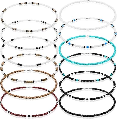 12 Pcs Puka Shell Beaded Beach Necklace Set