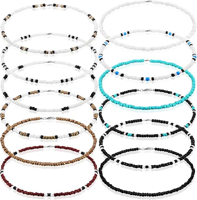 12 Pcs Puka Shell Beaded Beach Necklace Set
