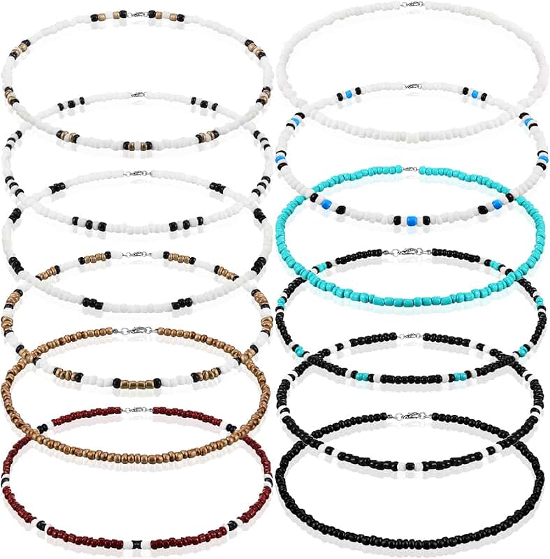 12 Pcs Puka Shell Beaded Beach Necklace Set
