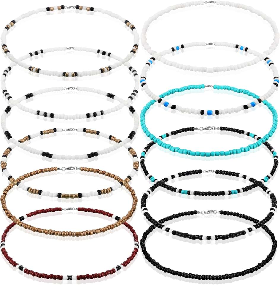 12 Pcs Puka Shell Beaded Beach Necklace Set