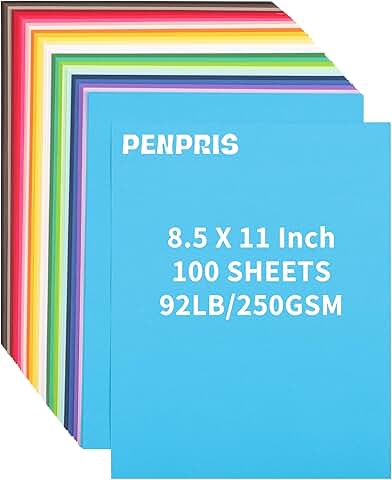 100 Sheets of 8.5x11 Colored Cardstock in 25 Colors