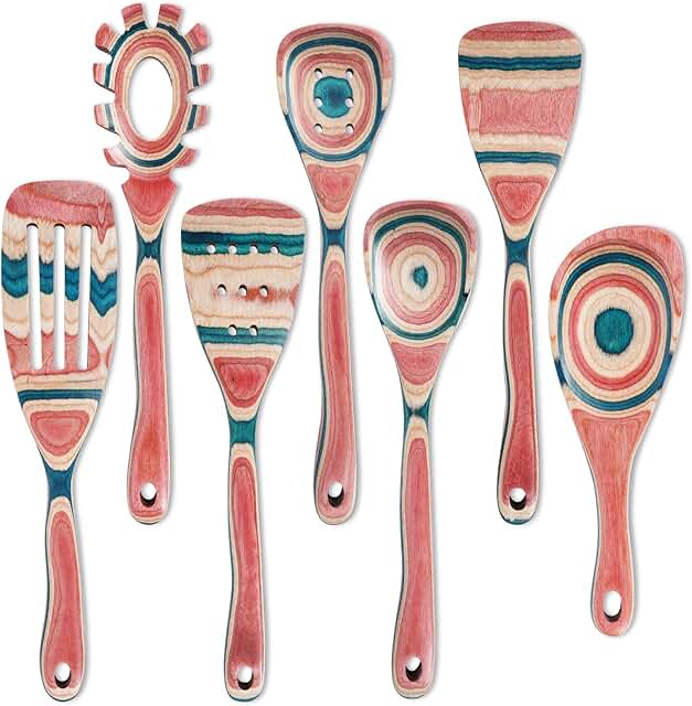 7-Piece Wooden Kitchen Utensil Set with Spatulas and Spoons