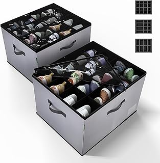 Foldable Fabric Shoe Storage Box, Holds 32 Pairs, Gray, 2 Pack