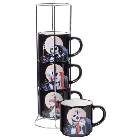 Nightmare Before Jack Sally Scene 4-Pack Ceramic Mug Stack, 10-Ounces