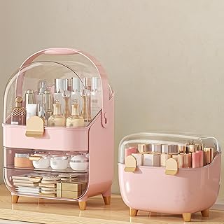 Pink Makeup and Skincare Organizer with Lipstick Holder