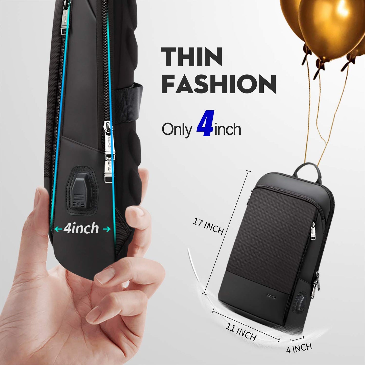 Slim Laptop Backpack 15-15.6 inch USB Charging Backpack for Men Water Resistant College Laptop Backpack Office Anti Theft Backpack Smart Computer Backpack Men Black