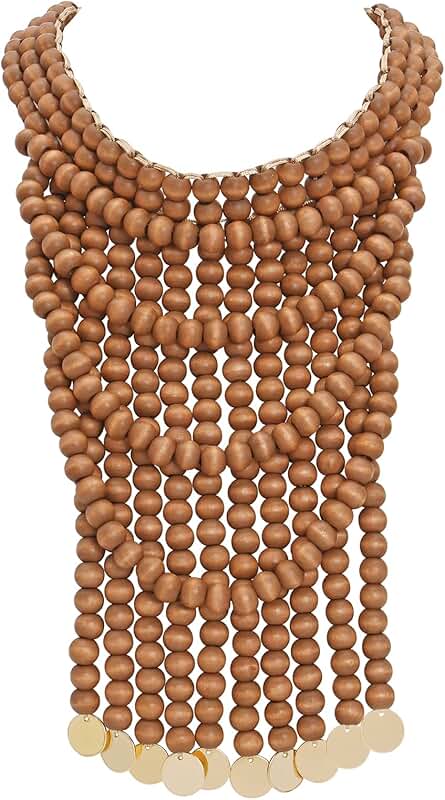 Boho African Wooden Beaded Layered Necklace